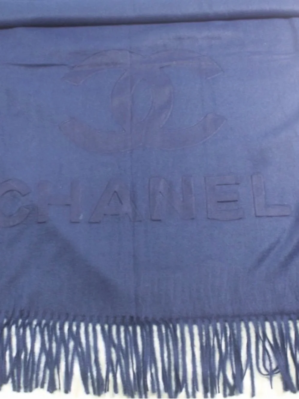 Authentic Chanel Scarf Shawl Stole Wrap 65% Wool 35% Silk  Blue Used